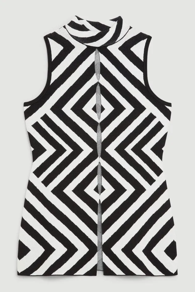 Jacquard Cut Out Detail Knit Top Women Karen Millen Tops