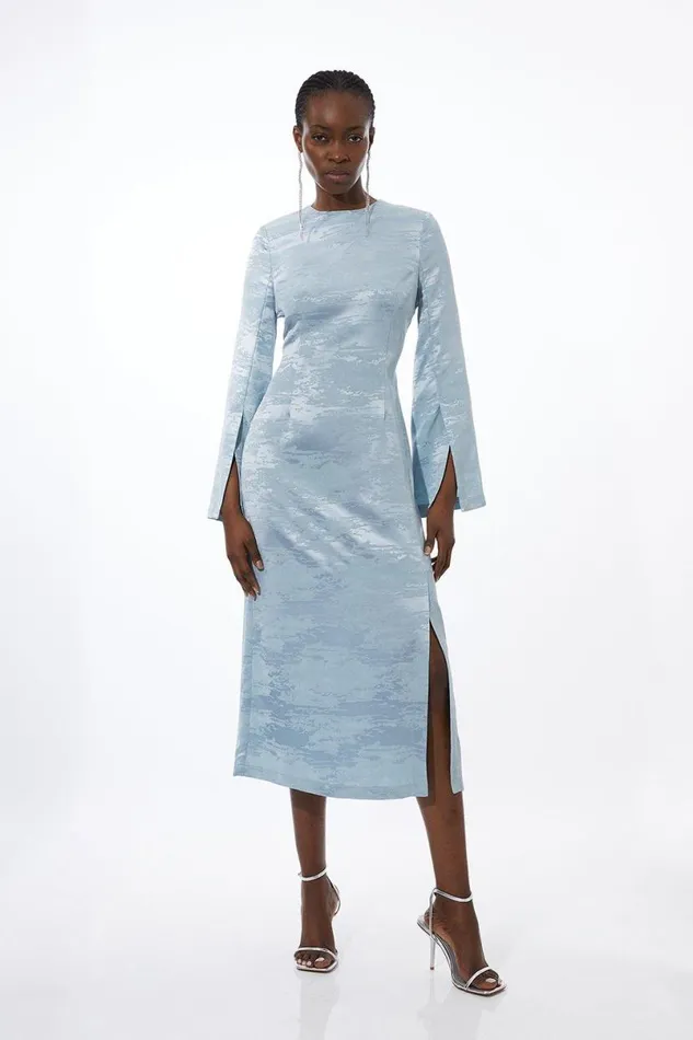 Jacquard Woven Cut Out Back Midi Dress Blue Women Karen Millen Dresses