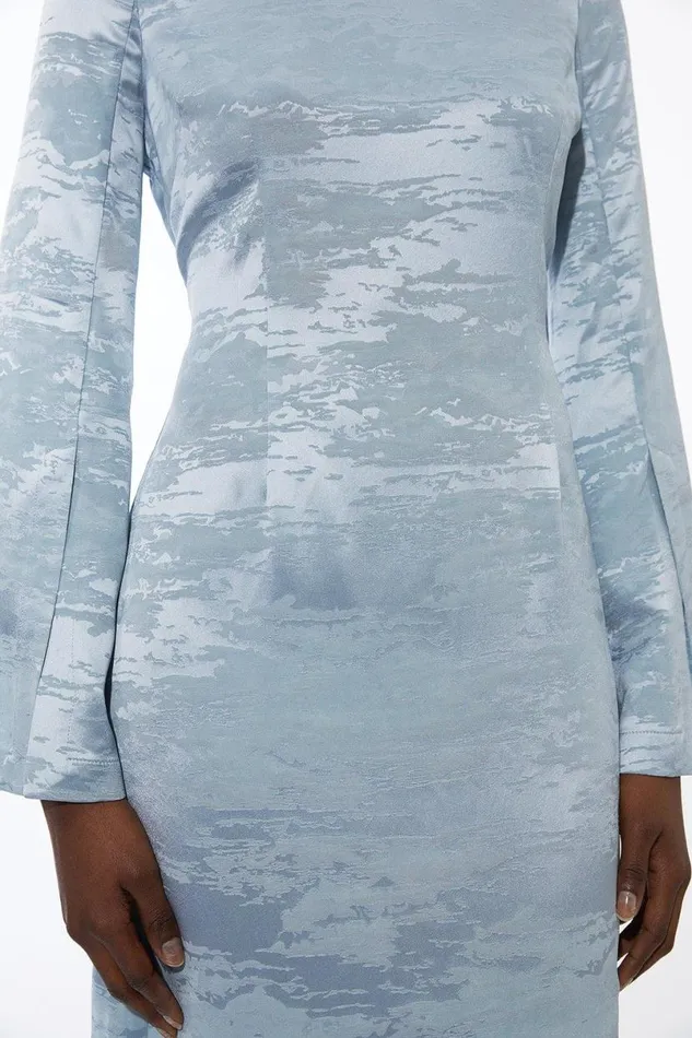 Jacquard Woven Cut Out Back Midi Dress Blue Women Karen Millen Dresses
