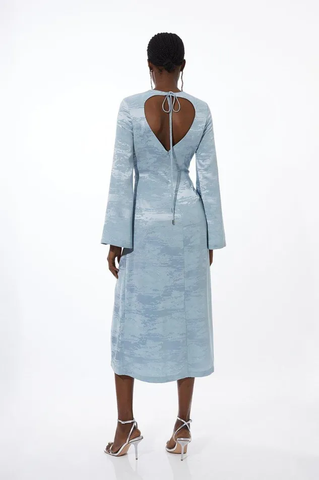 Jacquard Woven Cut Out Back Midi Dress Blue Women Karen Millen Dresses