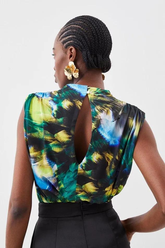 Jersey Abstract Floral Print High Neck Bodysuit Multi Women Karen Millen Tops