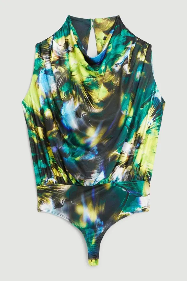 Jersey Abstract Floral Print High Neck Bodysuit Multi Women Karen Millen Tops