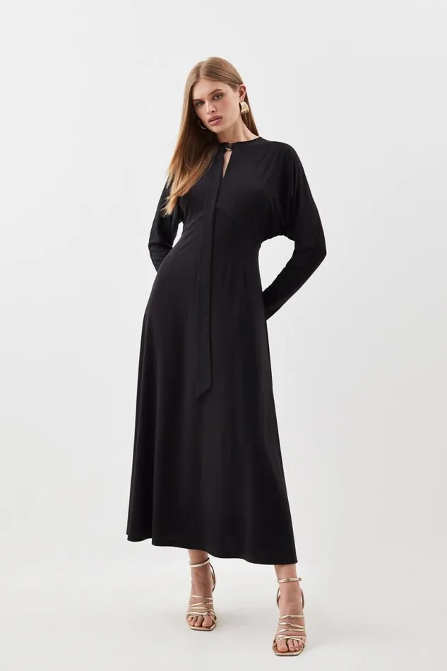 Jersey And Georgette Mix Keyhole Long Sleeve Maxi Dress Black Women Karen Millen Dresses Jersey And Georgette Mix Keyhole Long Sleeve Maxi Dress Black Women Karen Millen Dresses