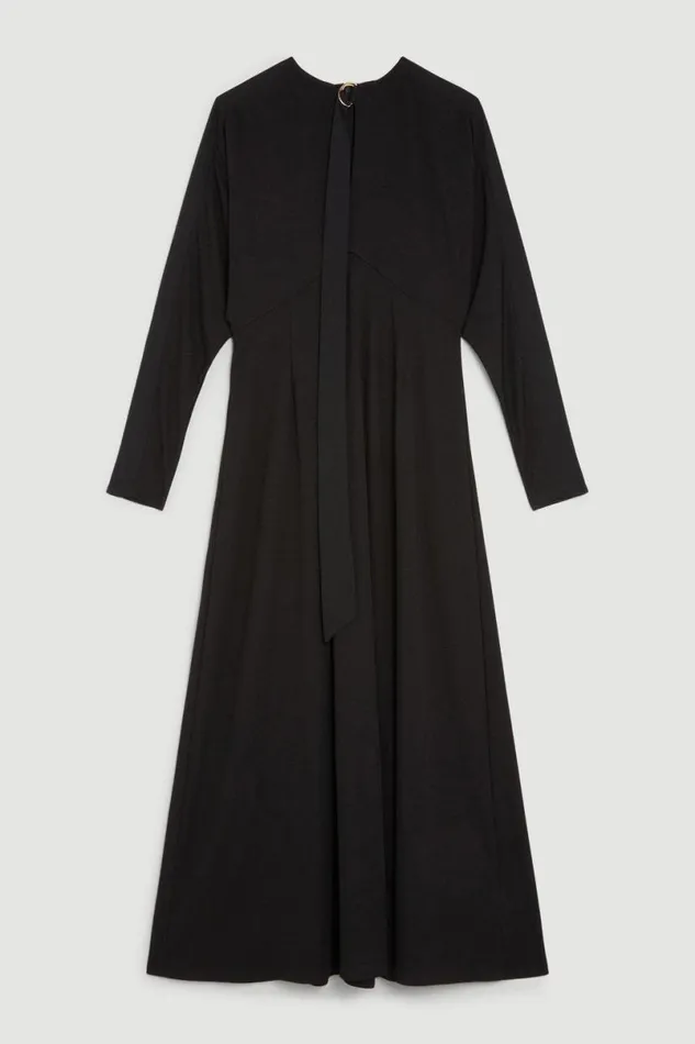 Jersey And Georgette Mix Keyhole Long Sleeve Maxi Dress Black Women Karen Millen Dresses