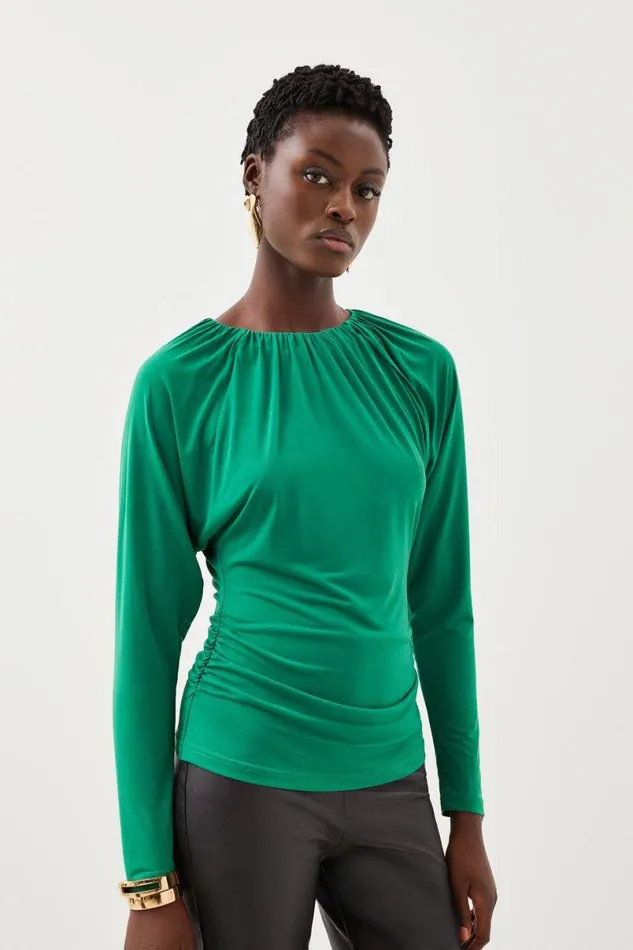 Jersey Crepe Batwing Top Green Women Karen Millen Tops