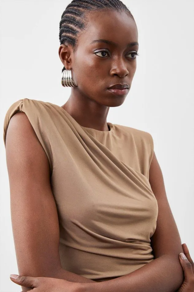 Jersey Crepe Draped Mini Dress Taupe Women Karen Millen Dresses