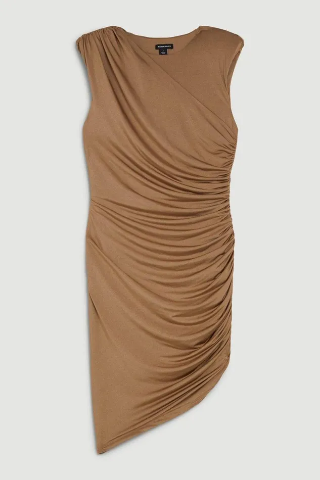 Jersey Crepe Draped Mini Dress Taupe Women Karen Millen Dresses