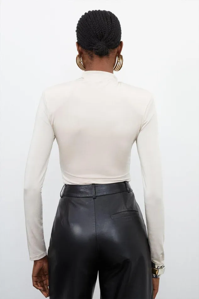 Jersey Crepe High Neck Bodysuit Oyster Women Karen Millen Tops