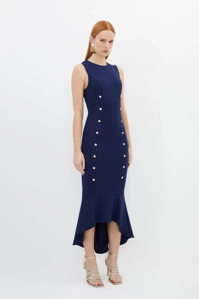 Jersey Ponte Dart Maxi Dress Navy Women Karen Millen Dresses