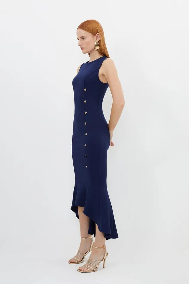 Jersey Ponte Dart Maxi Dress Navy Women Karen Millen Dresses