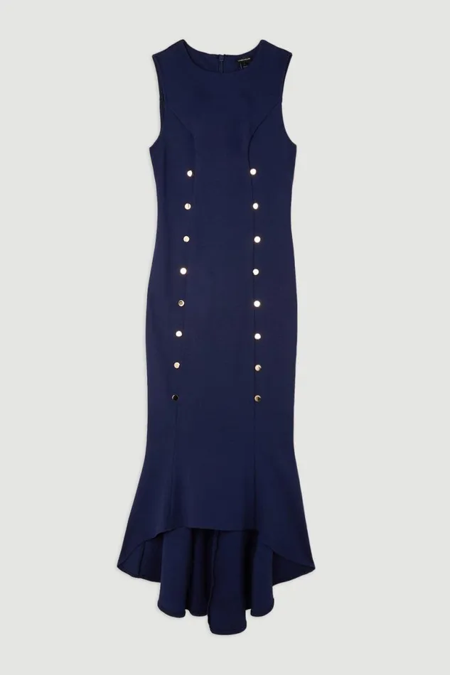 Jersey Ponte Dart Maxi Dress Navy Women Karen Millen Dresses