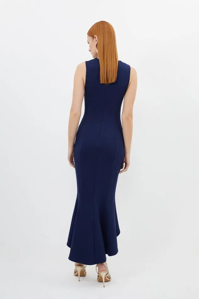Jersey Ponte Dart Maxi Dress Navy Women Karen Millen Dresses