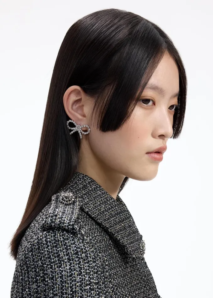 Jewellery Women Self Portrait Mini Bow Crystal Earrings