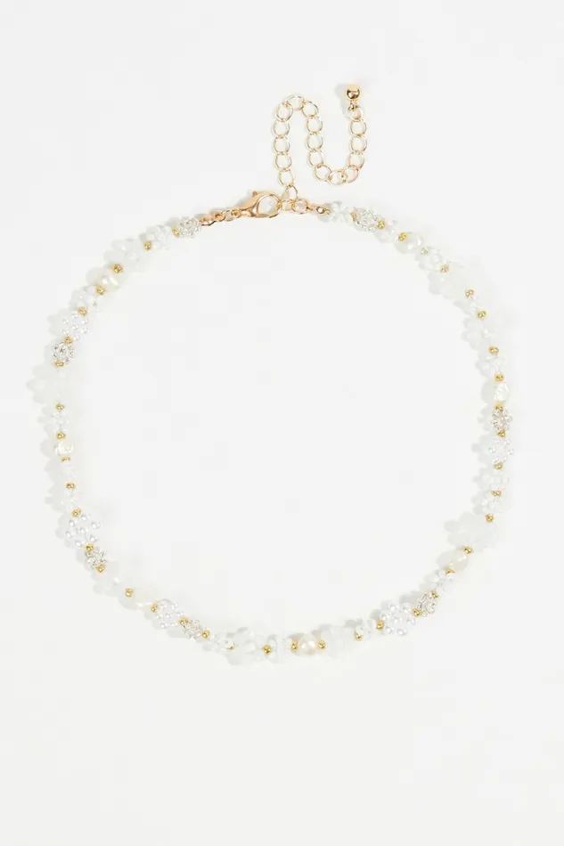 Jewelry Women Flower Glass Seed Bead Pearl Choker Necklace Altar8217d State