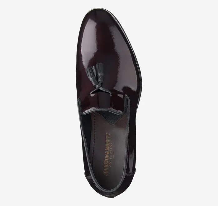 JohnstonandMurphy Formal Shoes Highland Tassel SlipOn Loafer Burgundy Italian Textured Patent 8211 Men
