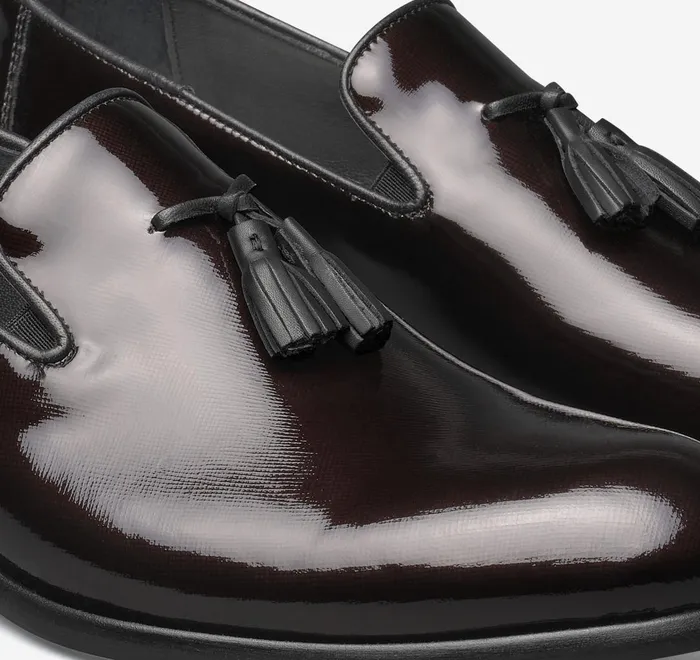 JohnstonandMurphy Formal Shoes Highland Tassel SlipOn Loafer Burgundy Italian Textured Patent 8211 Men
