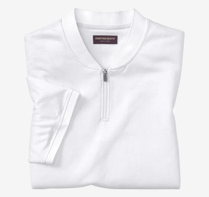 JohnstonandMurphy Polos and Tees Jacquard Zip Polo White 8211 Men