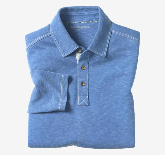 JohnstonandMurphy Polos and Tees Vintage Slub LongSleeve Polo Royal 8211 Men