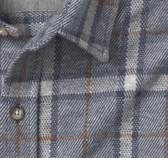 JohnstonandMurphy Shirts Brushed ButtonFront Knit Blue Windowpane Plaid 8211 Men