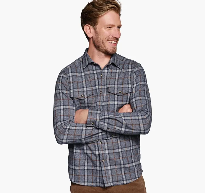 JohnstonandMurphy Shirts Brushed ButtonFront Knit Blue Windowpane Plaid 8211 Men