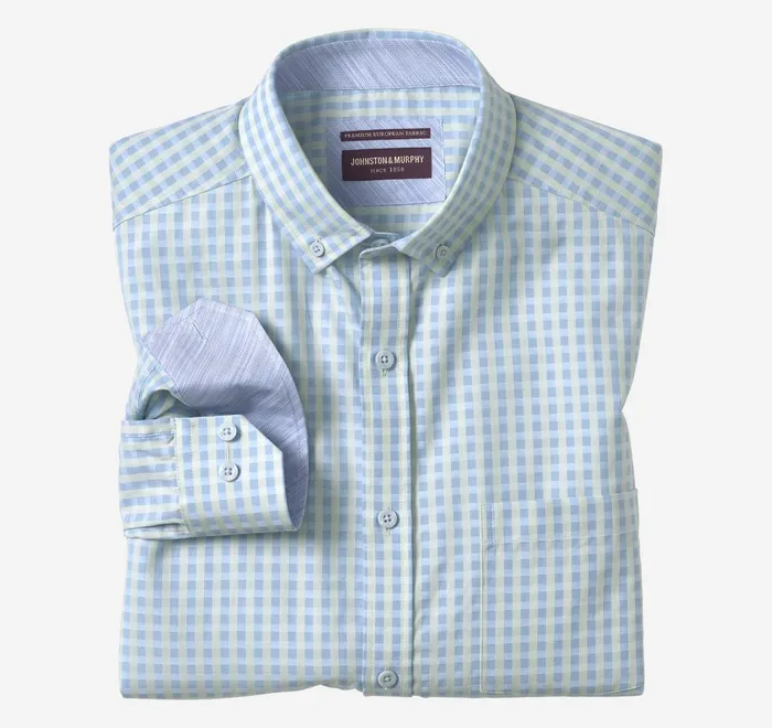 JohnstonandMurphy Shirts ButtonCollar Premium Cotton Shirt Mint Gingham 8211 Men