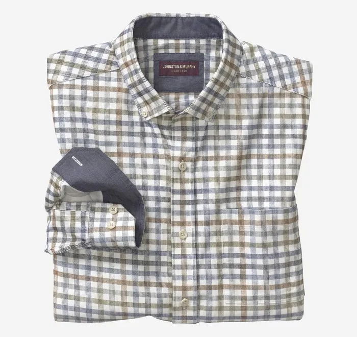 JohnstonandMurphy Shirts Corduroy Shirt Ivory Plaid 8211 Men