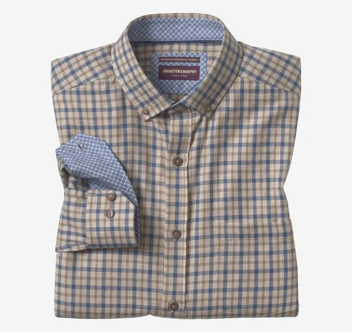 JohnstonandMurphy Shirts Heathered Shirt Brown Melange Twotone Grid 8211 Men