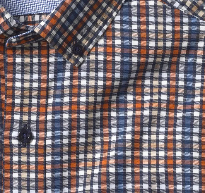 JohnstonandMurphy Shirts LongSleeve Twill Checked Shirt Rustblue Outlined Check 8211 Men