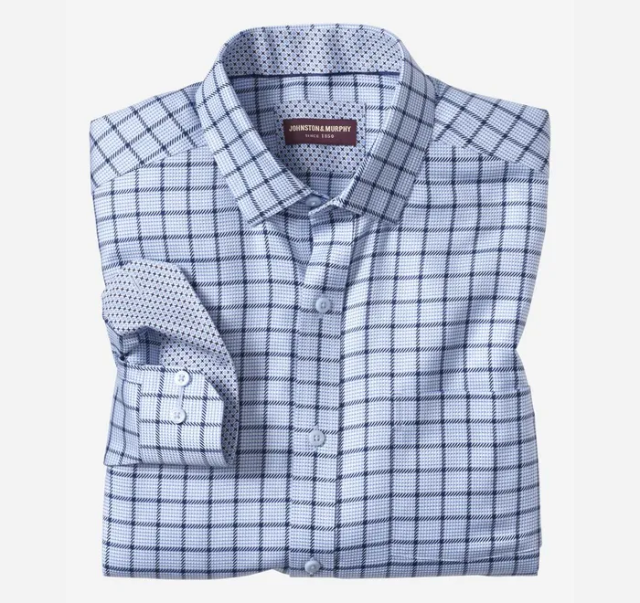 JohnstonandMurphy Shirts NonIron Dress Shirt Blue Angled Neat Windowpane 8211 Men