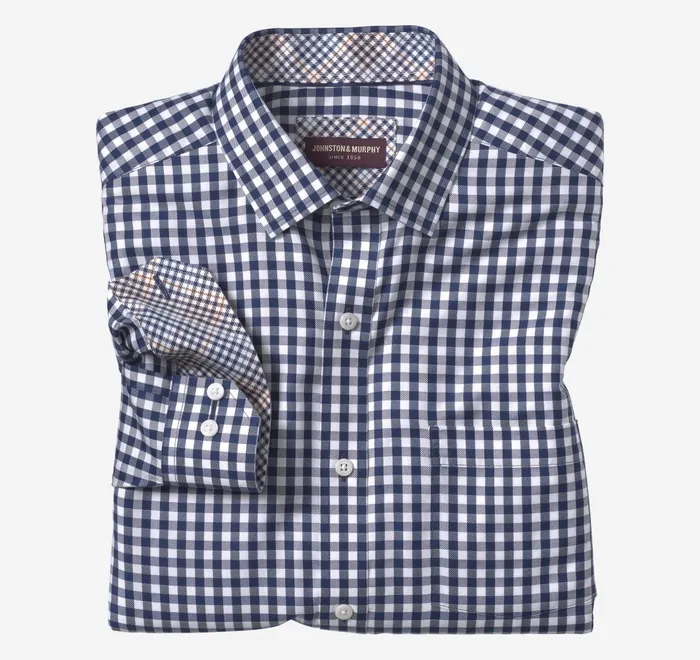 JohnstonandMurphy Shirts NonIron Dress Shirt Navy Twill Gingham 8211 Men