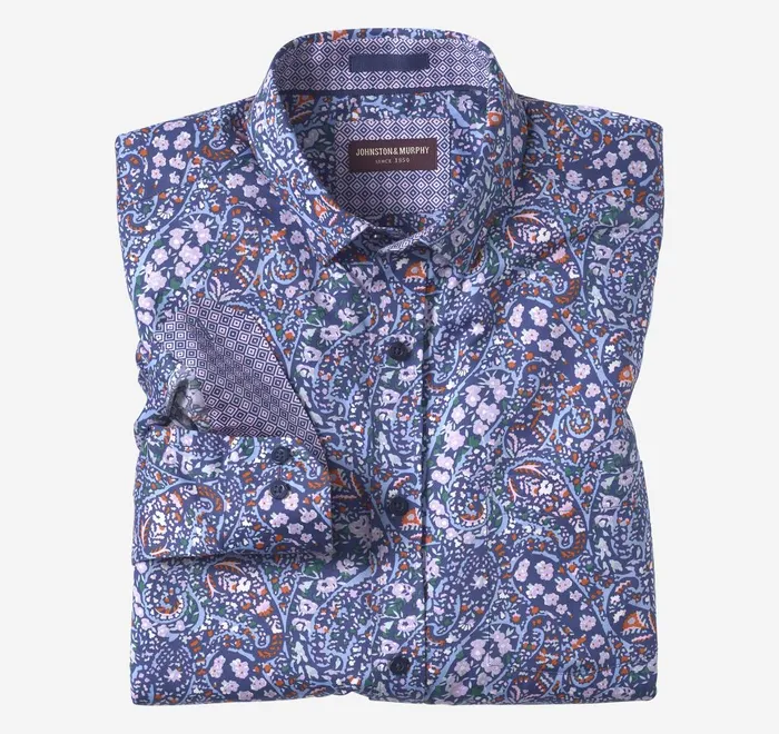 JohnstonandMurphy Shirts Printed Cotton Shirt Navy Floral Paisley 8211 Men