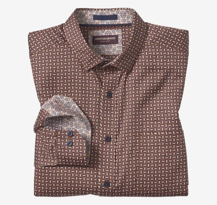JohnstonandMurphy Shirts Printed Cotton Shirt Rustnavy Linked Ovals 8211 Men