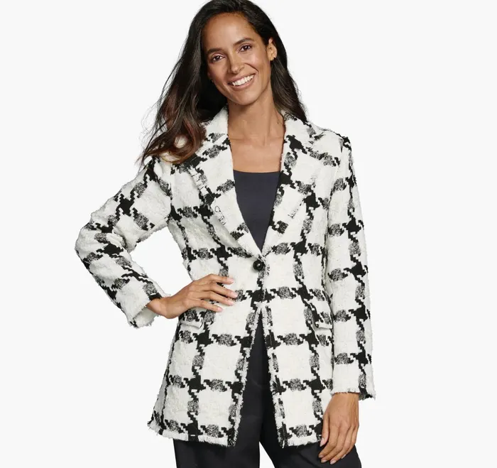 JohnstonandMurphy Shirts Sweaters and Blazers Large Houndstooth Tweed Blazer Whiteblack 8211 Women