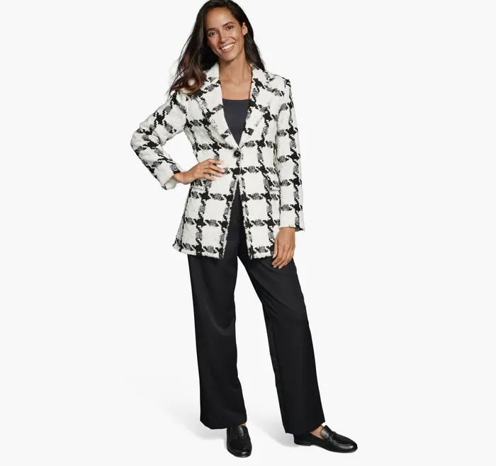 JohnstonandMurphy Shirts Sweaters and Blazers Large Houndstooth Tweed Blazer Whiteblack 8211 Women