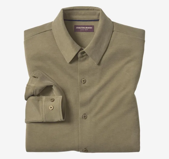 JohnstonandMurphy Shirts Vintage Birdseye ButtonFront Olive 8211 Men