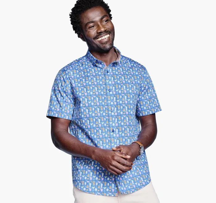JohnstonandMurphy ShortSleeve Shirts Printed Cotton ShortSleeve Shirt Blue Cocktail 8211 Men