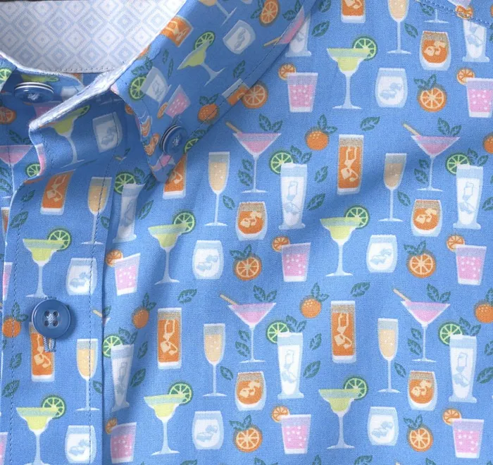 JohnstonandMurphy ShortSleeve Shirts Printed Cotton ShortSleeve Shirt Blue Cocktail 8211 Men JohnstonandMurphy ShortSleeve Shirts Printed Cotton ShortSleeve Shirt Blue Cocktail 8211 Men