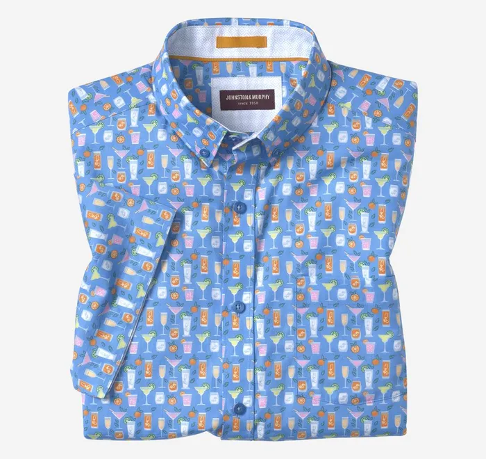JohnstonandMurphy ShortSleeve Shirts Printed Cotton ShortSleeve Shirt Blue Cocktail 8211 Men JohnstonandMurphy ShortSleeve Shirts Printed Cotton ShortSleeve Shirt Blue Cocktail 8211 Men