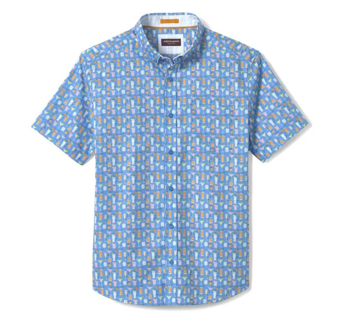 JohnstonandMurphy ShortSleeve Shirts Printed Cotton ShortSleeve Shirt Blue Cocktail 8211 Men JohnstonandMurphy ShortSleeve Shirts Printed Cotton ShortSleeve Shirt Blue Cocktail 8211 Men