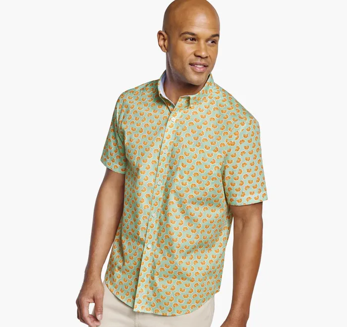 JohnstonandMurphy ShortSleeve Shirts Printed Cotton ShortSleeve Shirt Green Citrus 8211 Men