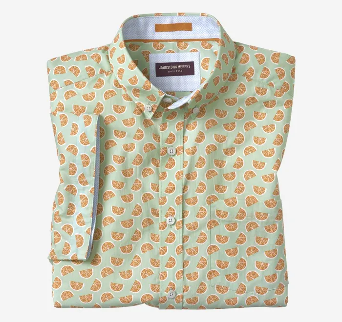 JohnstonandMurphy ShortSleeve Shirts Printed Cotton ShortSleeve Shirt Green Citrus 8211 Men JohnstonandMurphy ShortSleeve Shirts Printed Cotton ShortSleeve Shirt Green Citrus 8211 Men
