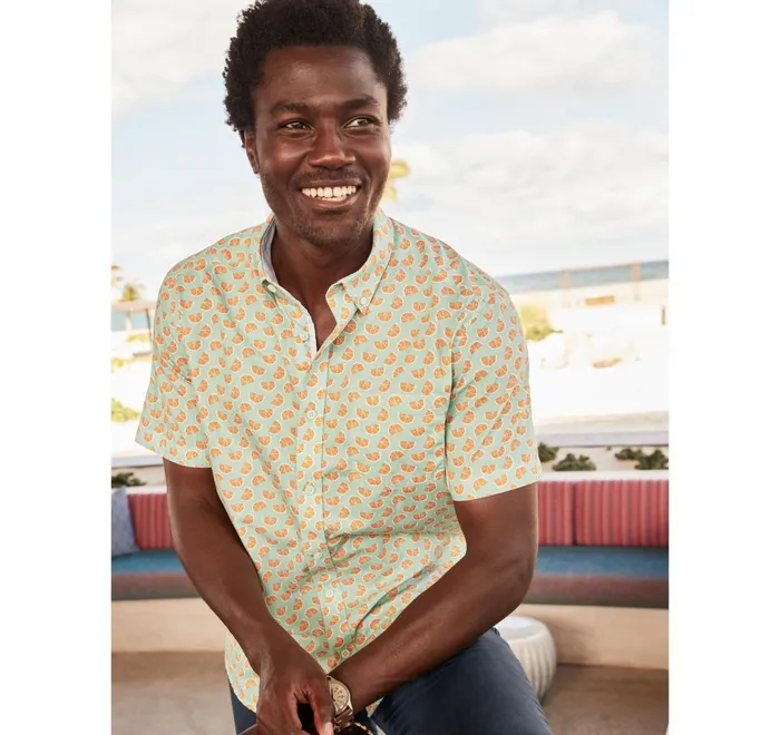 JohnstonandMurphy ShortSleeve Shirts Printed Cotton ShortSleeve Shirt Green Citrus 8211 Men JohnstonandMurphy ShortSleeve Shirts Printed Cotton ShortSleeve Shirt Green Citrus 8211 Men