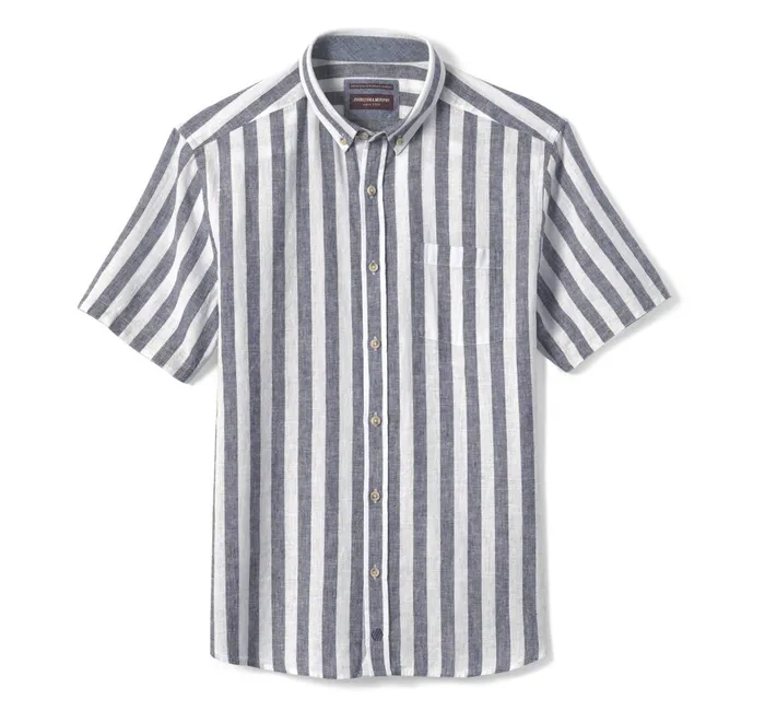 JohnstonandMurphy ShortSleeve Shirts Stripe LinenBlend Shirt Navy Stripe 8211 Men JohnstonandMurphy ShortSleeve Shirts Stripe LinenBlend Shirt Navy Stripe 8211 Men