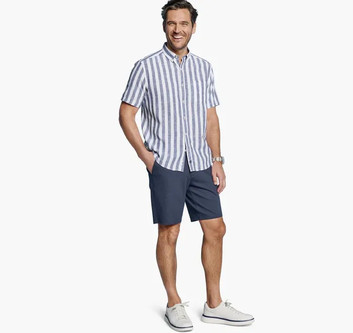 JohnstonandMurphy ShortSleeve Shirts Stripe LinenBlend Shirt Navy Stripe 8211 Men JohnstonandMurphy ShortSleeve Shirts Stripe LinenBlend Shirt Navy Stripe 8211 Men