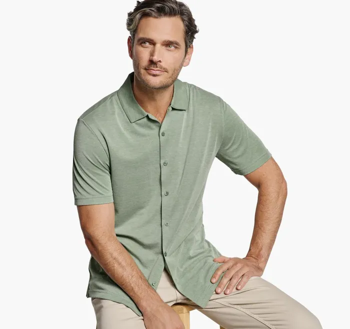 JohnstonandMurphy ShortSleeve Shirts Vintage Birdseye ButtonFront Shirt Green 8211 Men JohnstonandMurphy ShortSleeve Shirts Vintage Birdseye ButtonFront Shirt Green 8211 Men