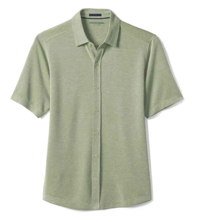 JohnstonandMurphy ShortSleeve Shirts Vintage Birdseye ButtonFront Shirt Green 8211 Men JohnstonandMurphy ShortSleeve Shirts Vintage Birdseye ButtonFront Shirt Green 8211 Men