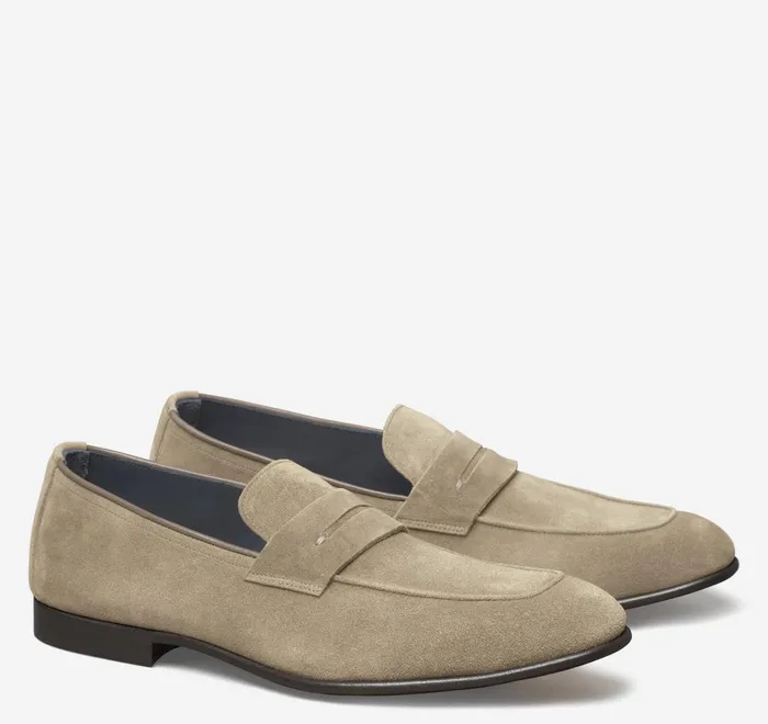 JohnstonandMurphy SlipOns and Loafers Taylor Penny Loafer Taupe Italian Suede 8211 Men