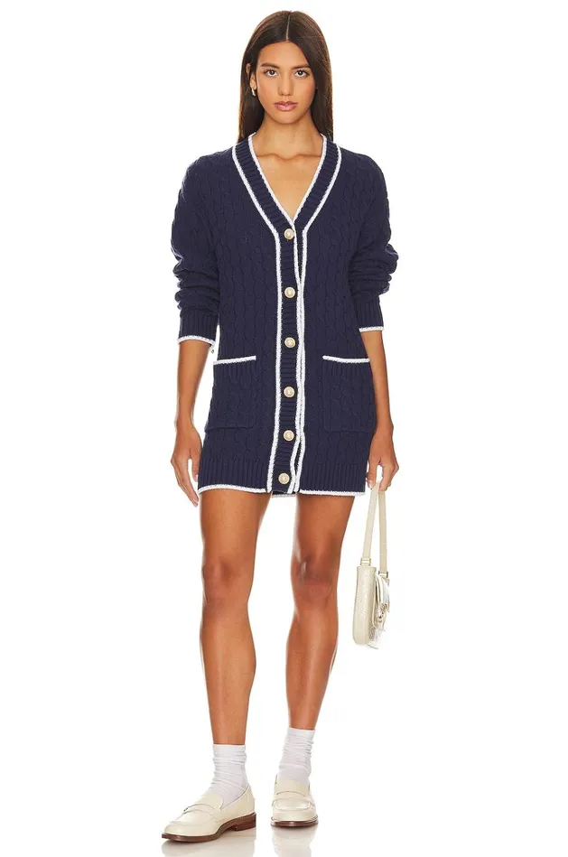 Julienne Cable Knit Dress Navy and Ivory Women Lovers Friends Dresses