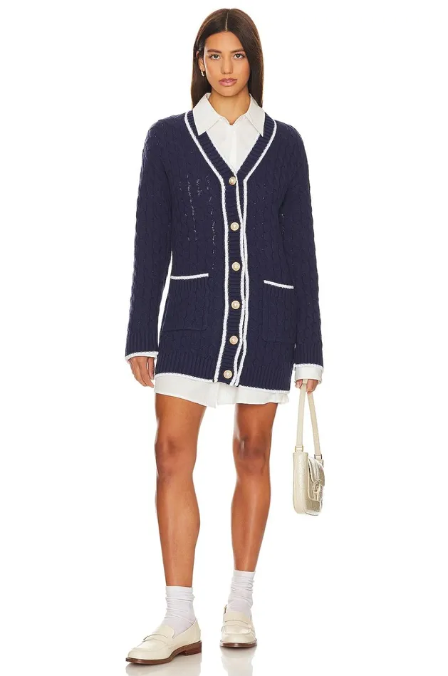 Julienne Cable Knit Dress Navy and Ivory Women Lovers Friends Dresses