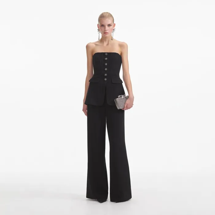 Jumpsuits Women Self Portrait Black Bandeau Crepe Jumpsuit